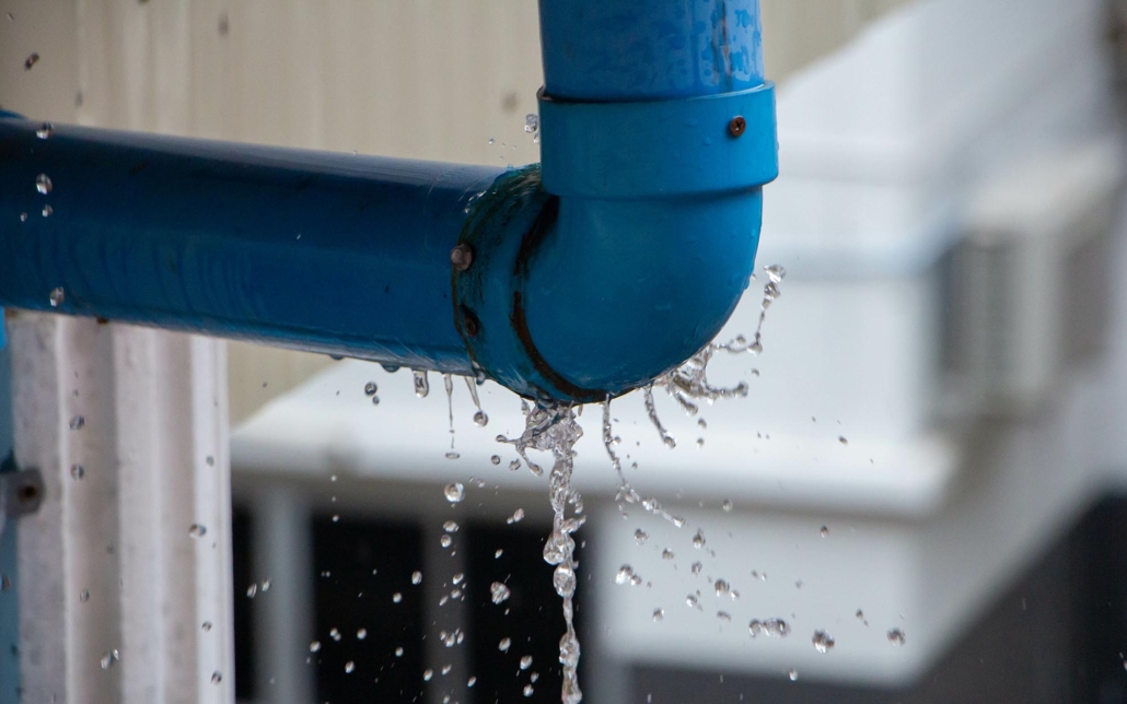 Burst water pipe in building