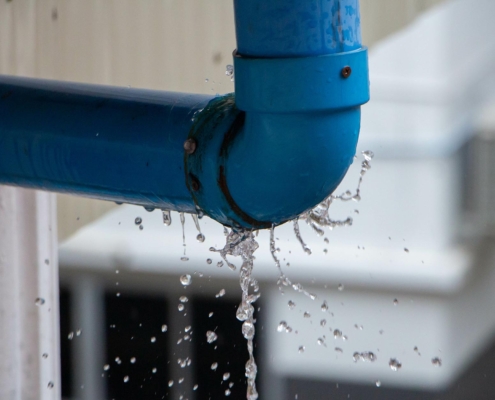 Burst water pipe in building