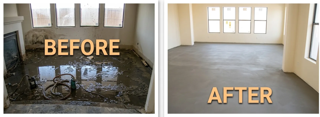 Why 24/7 Restoration Services Matter When Disaster Strikes Your Home or Business 25 Before and after 247 restoration service on a flooded San Antonio living room