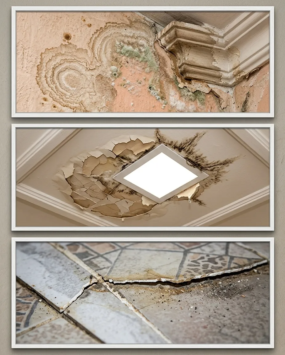 Mold Remediation 101: 7 Critical Signs, Hidden Risks, and When to Finally Call a Professional 2 warning signs that mold remediation is needed including peeling paint and ceiling water stains